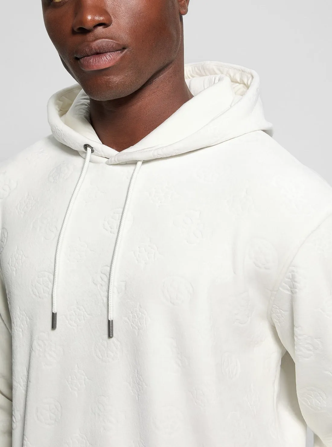 White Bonded Velvet Hoodie Jumper