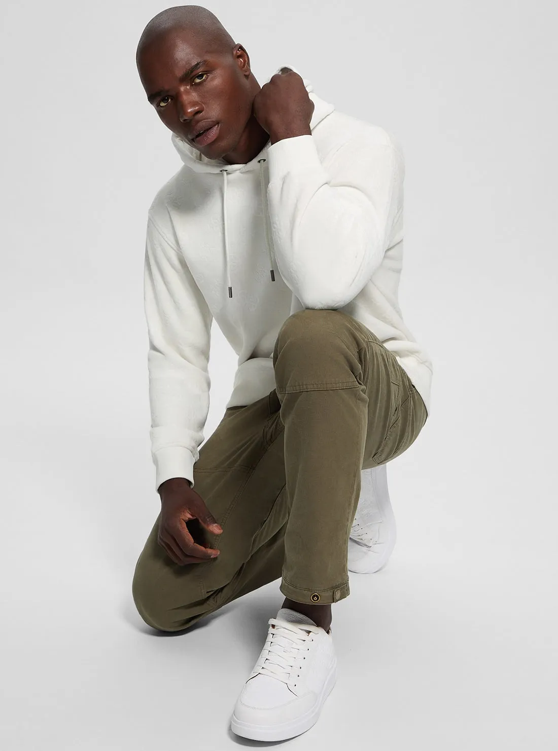 White Bonded Velvet Hoodie Jumper