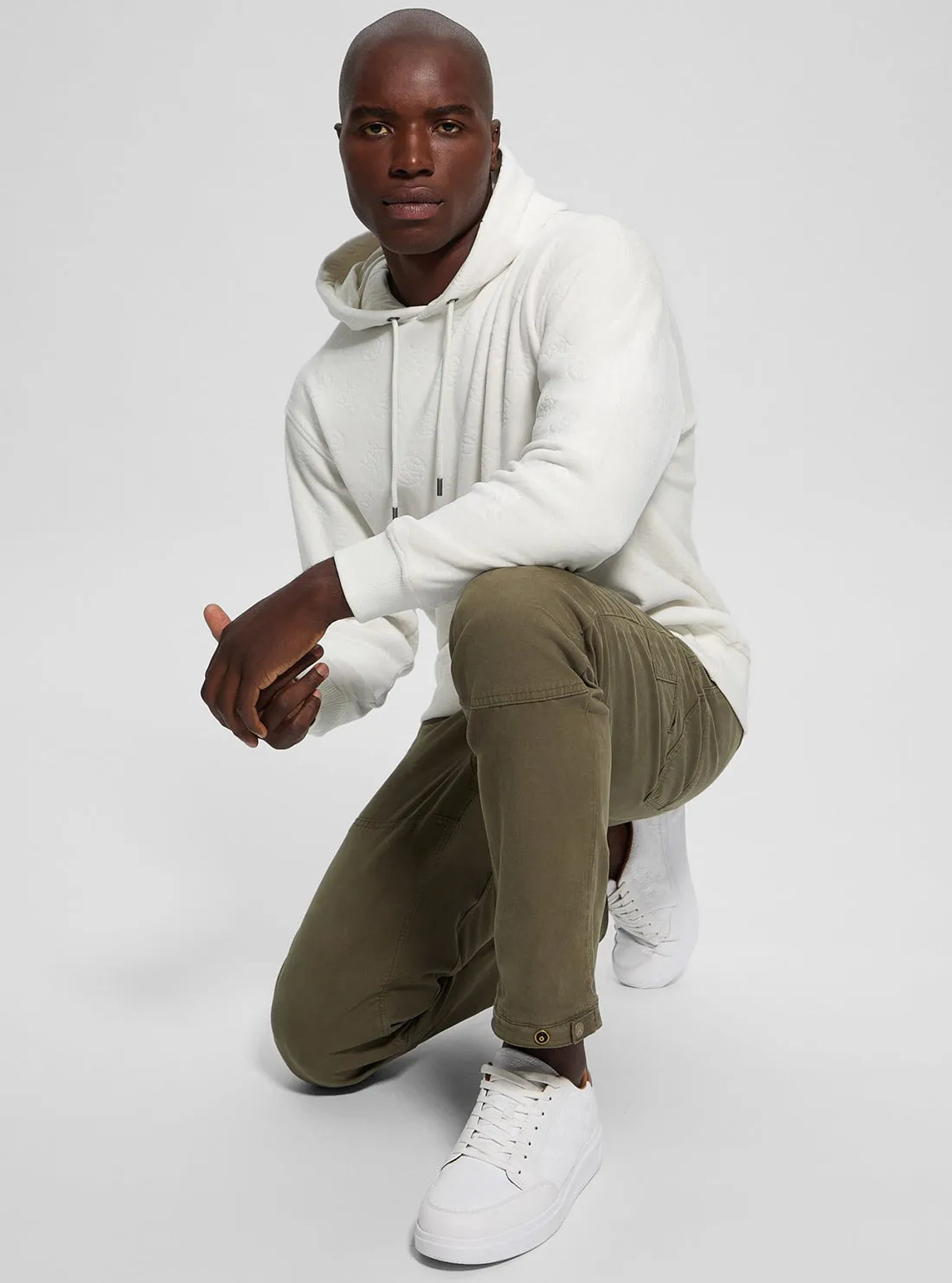 White Bonded Velvet Hoodie Jumper