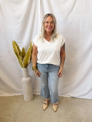 White V Neck Cap Sleeve Top