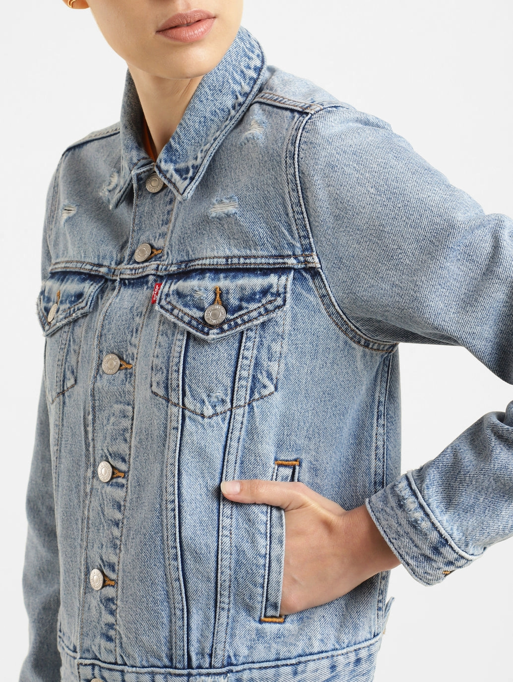 Women's Solid Spread Collar Denim Jacket