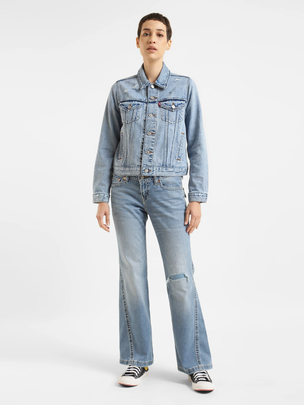 Women's Solid Spread Collar Denim Jacket