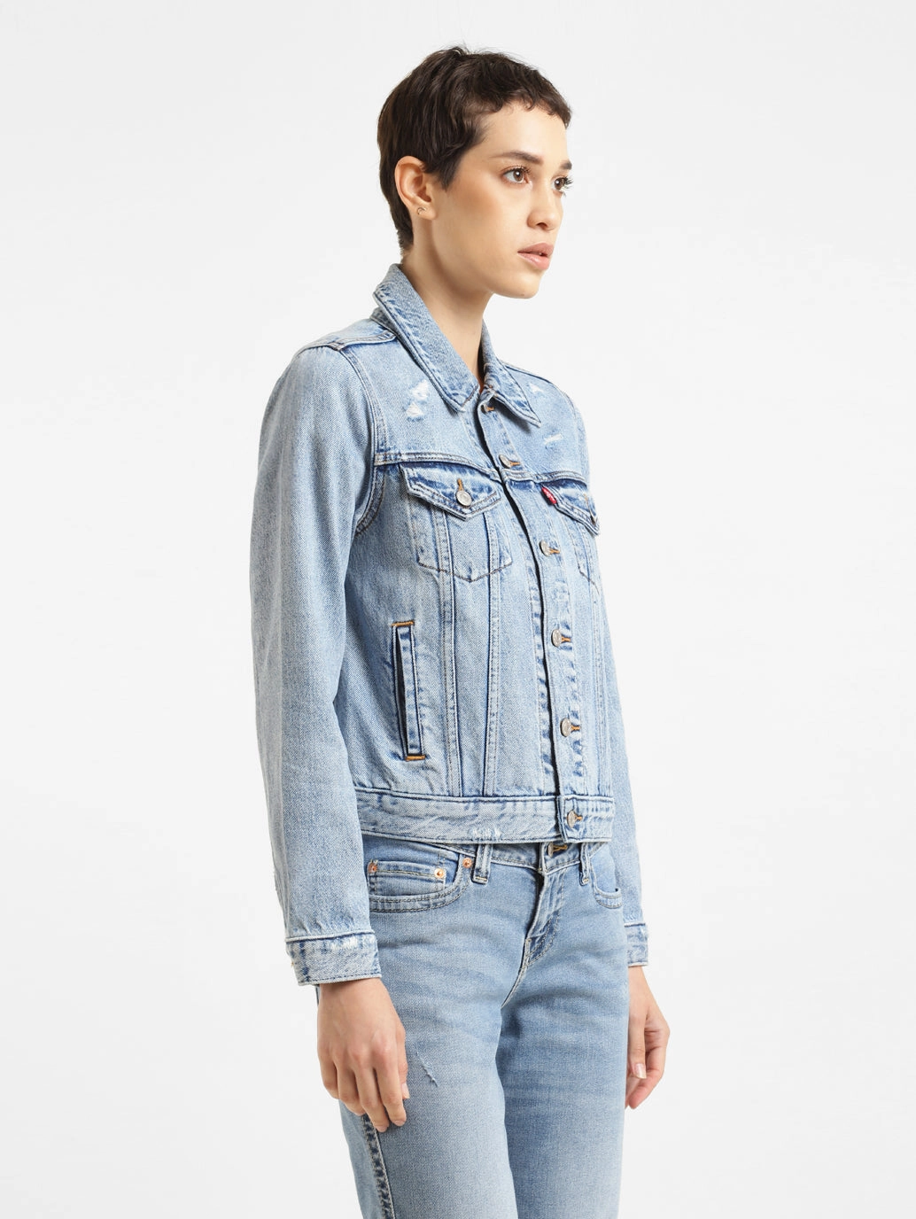 Women's Solid Spread Collar Denim Jacket