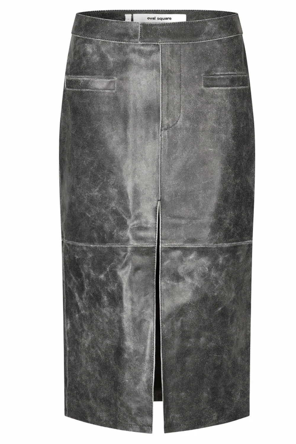 Worn Leather Midi Skirt | Sort | Nederdel fra Oval Square