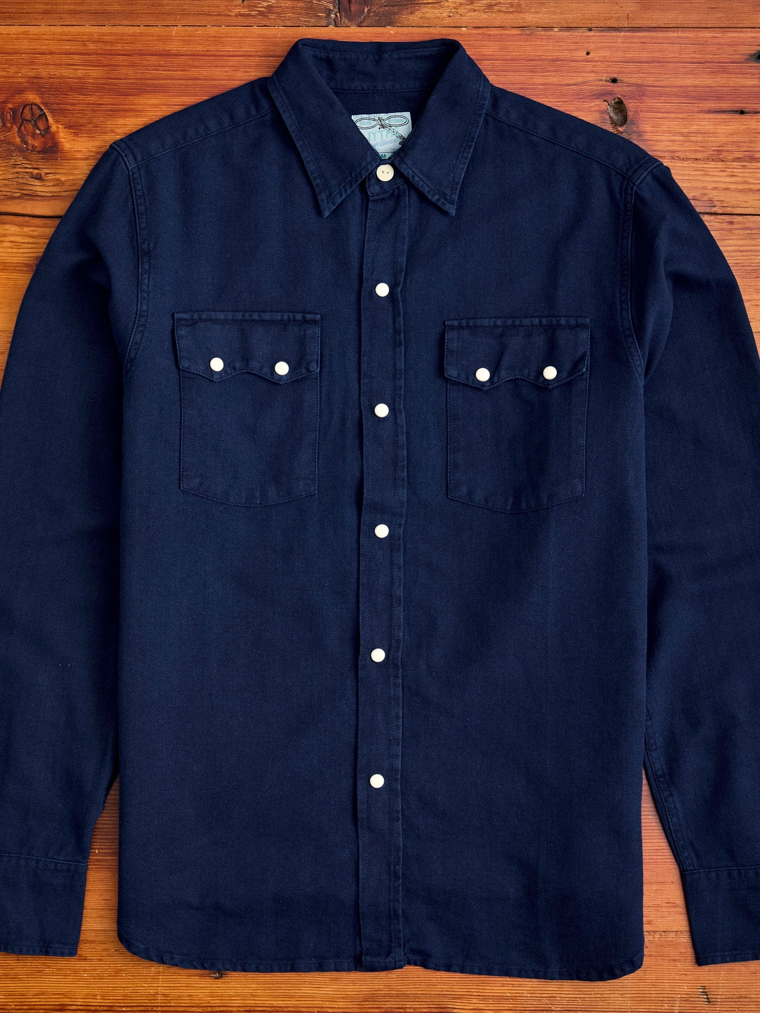 Yarn-Dyed Sateen Pearl Snap Shirt in Rinsed Indigo