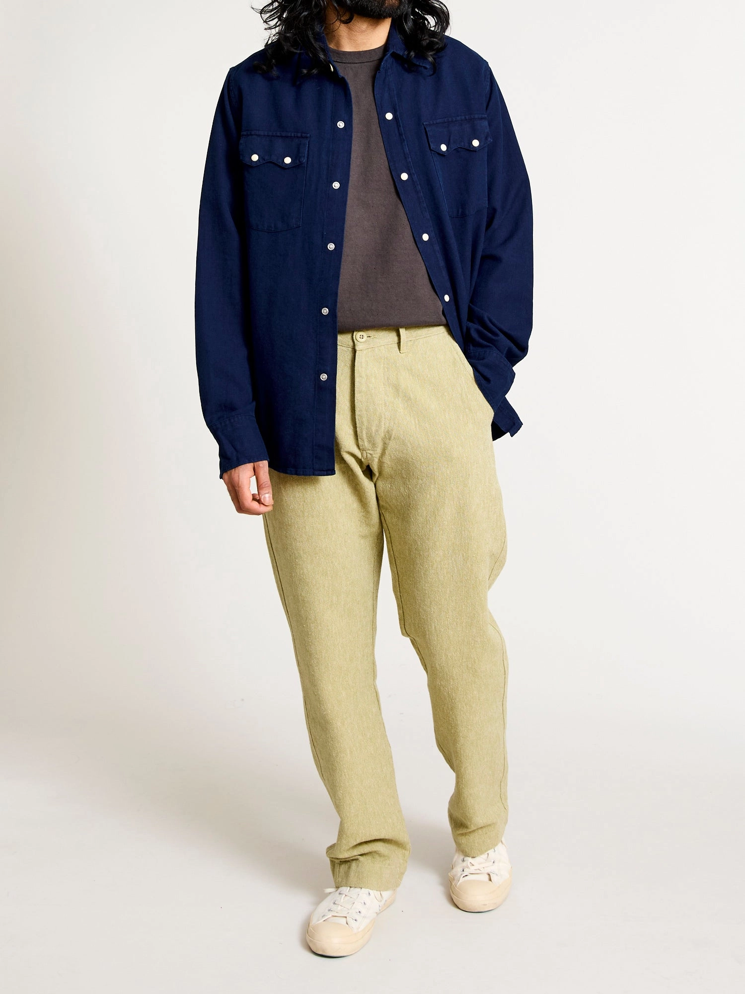 Yarn-Dyed Sateen Pearl Snap Shirt in Rinsed Indigo