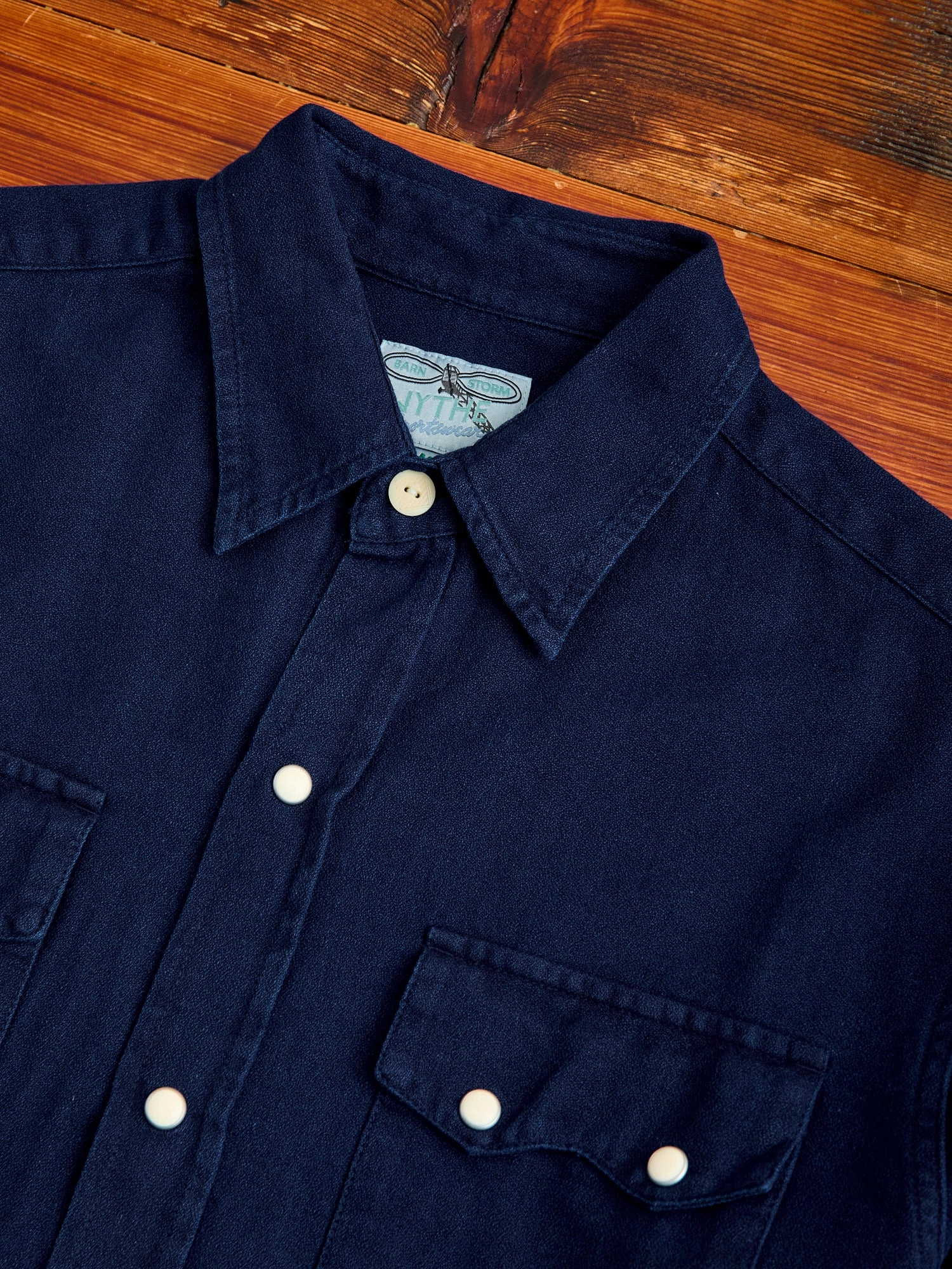 Yarn-Dyed Sateen Pearl Snap Shirt in Rinsed Indigo